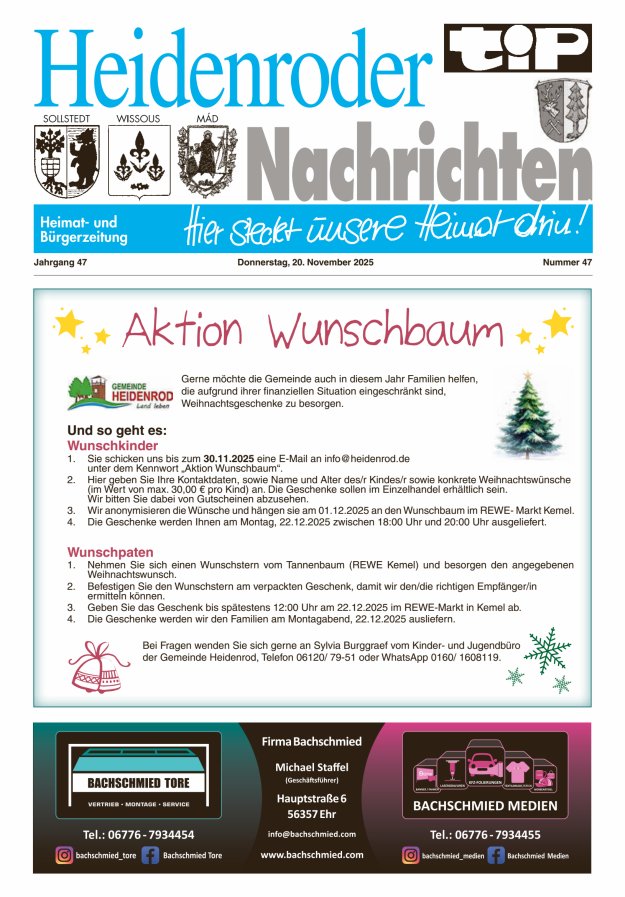 "tip" Heidenroder Nachrichten Titelblatt 47/2025