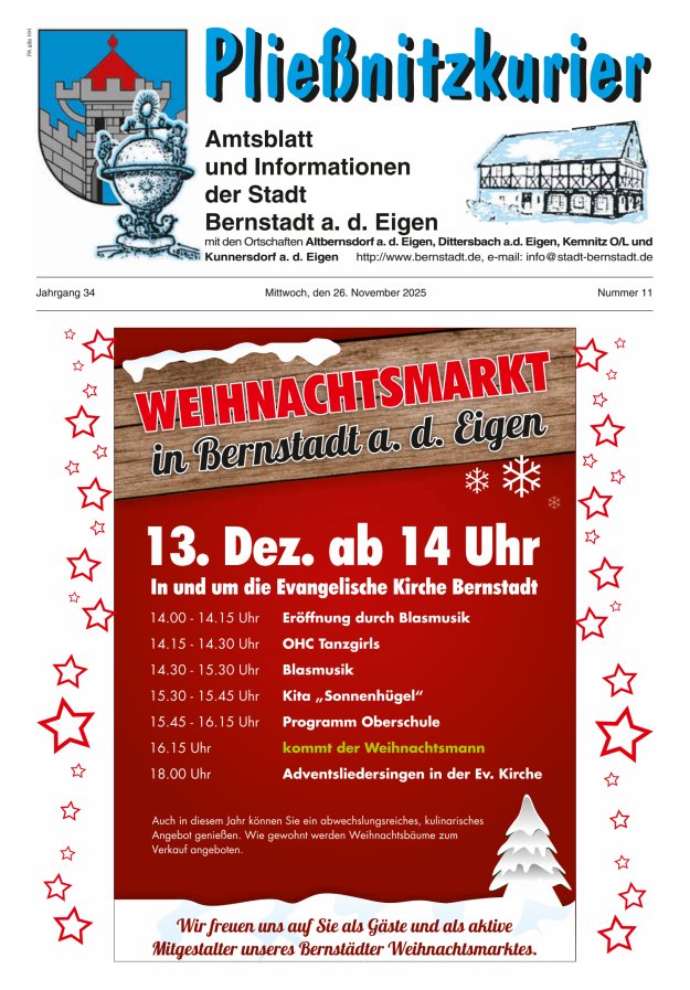 Pließnitzkurier – Amtsblatt und Informationen der Stadt Bernstadt a. d. Eigen Titelblatt 11/2025