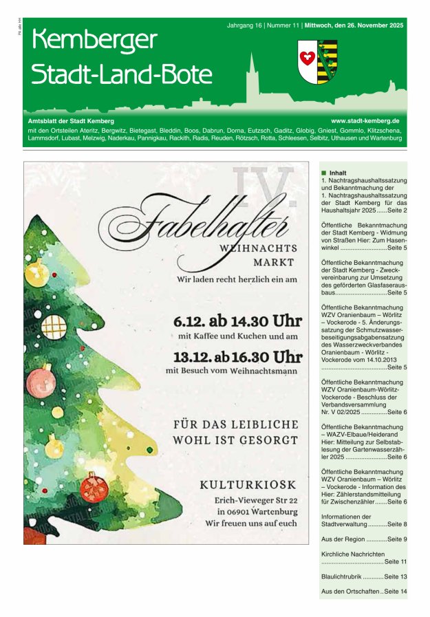 Kemberger Stadt-Land-Bote Amtsblatt der Stadt Kemberg Titelblatt 11/2025