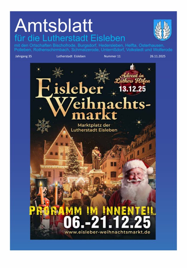 Amtsblatt Lutherstadt Eisleben – Amtliches Mitteilungsblatt der Lutherstadt Eisleben Titelblatt 11/2025