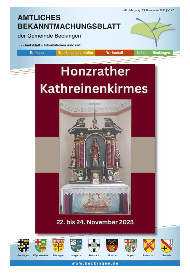 Amtsblatt Beckingen Titelblatt 47/2025