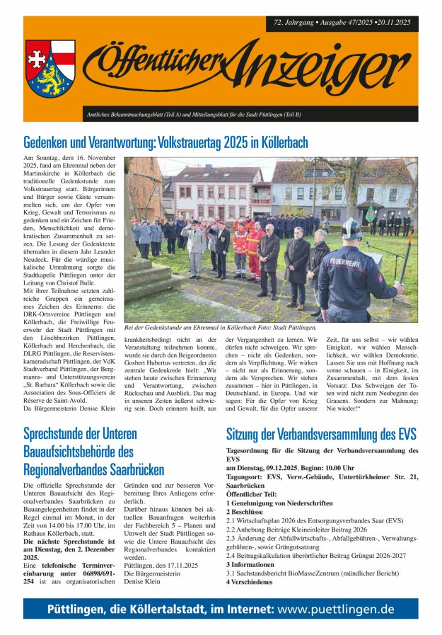 Öffentlicher Anzeiger - Stadt Püttlingen Titelblatt 47/2025