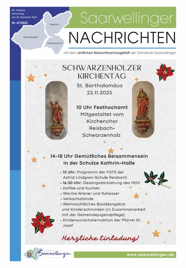 Saarwellinger Nachrichten Titelblatt 47/2025