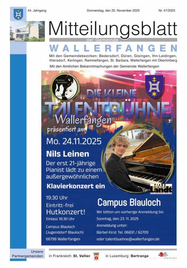 Mitteilungsblatt Gemeinde Wallerfangen Titelblatt 47/2025