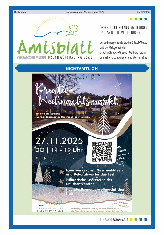 Amtsblatt der VG Bruchmühlbach-Miesau Titelblatt 47/2025