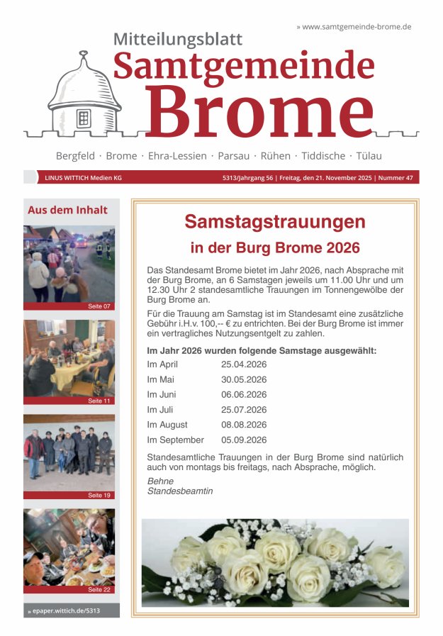 Mitteilungsblatt der Samtgemeinde Brome Titelblatt 47/2025