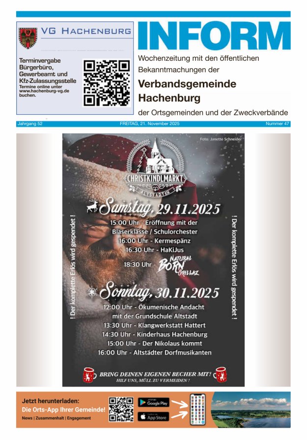 INFORM - Wochenzeitung der Verbandsgemeinde Hachenburg Titelblatt 47/2025