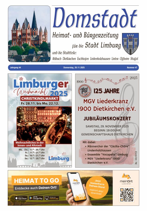 Domstadt - Heimat- und Bürgerzeitung für die Stadt Limburg Titelblatt 47/2025