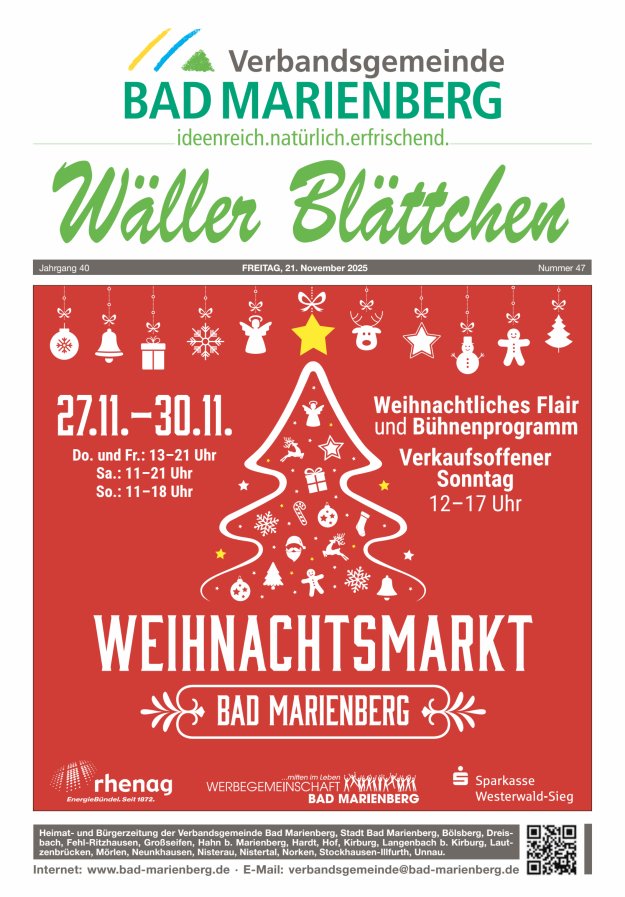 Wäller Blättchen - Verbandsgemeinde Bad Marienberg Titelblatt 47/2025