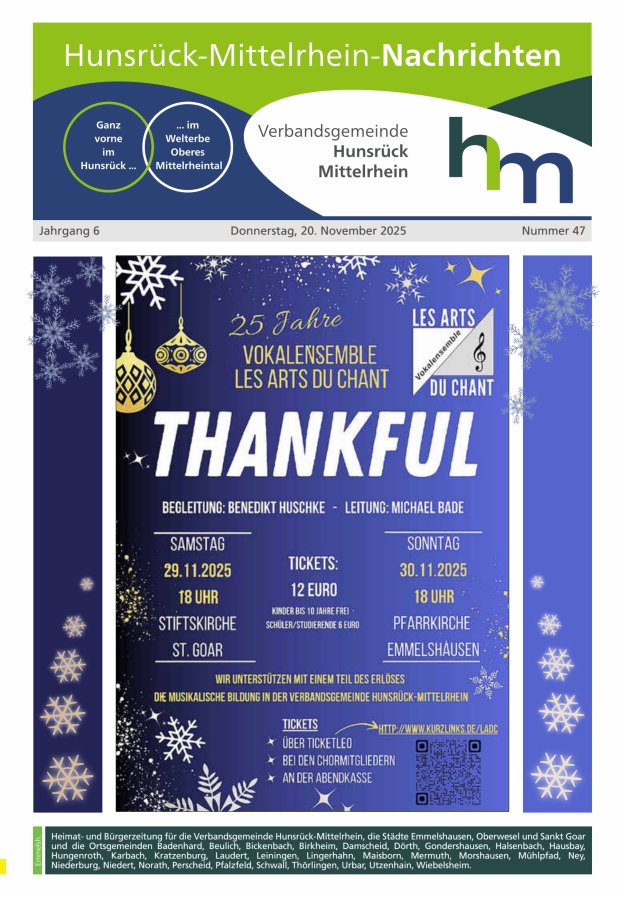 Hunsrück-Mittelrhein Nachrichten Ausgabe Emmelshausen Titelblatt 47/2025