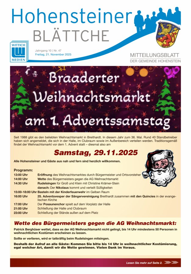 Hohensteiner Blättche Titelblatt 47/2025