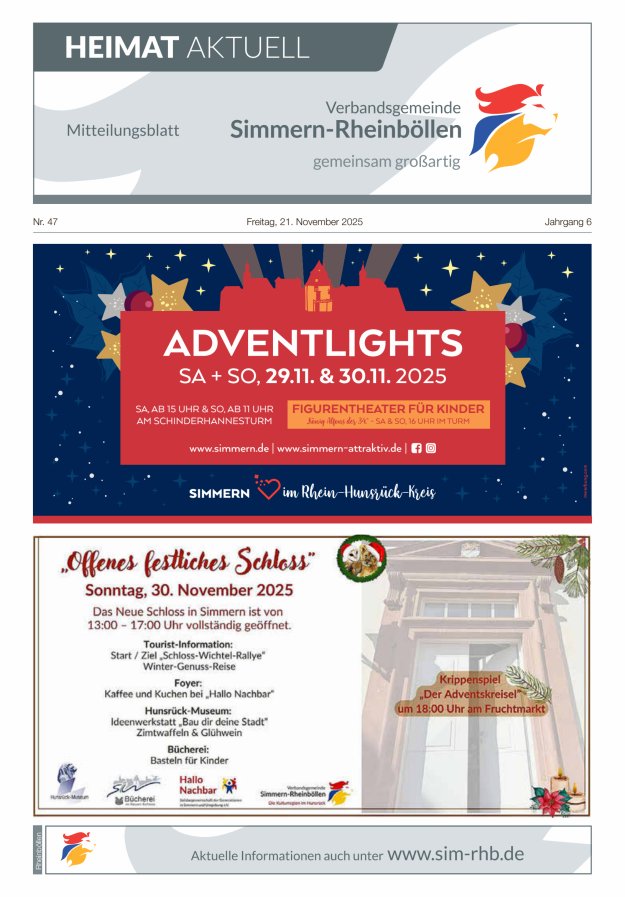 Heimat Aktuell Mitteilungsblatt der VG Simmern-Rheinböllen-Ausg Rheinböllen Titelblatt 47/2025