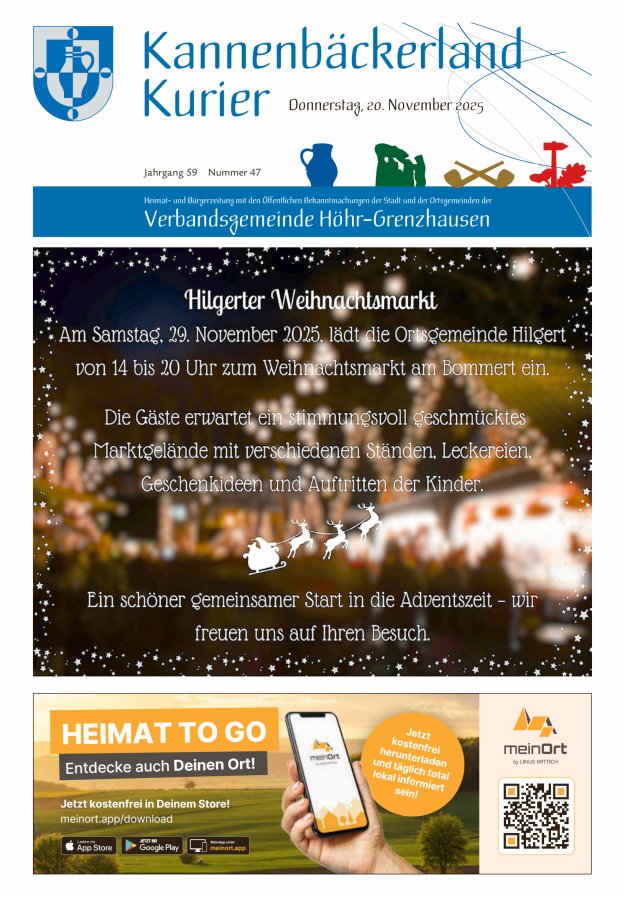 Kannenbäckerland-Kurier Verbandsgemeinde Höhr-Grenzhausen Titelblatt 47/2025