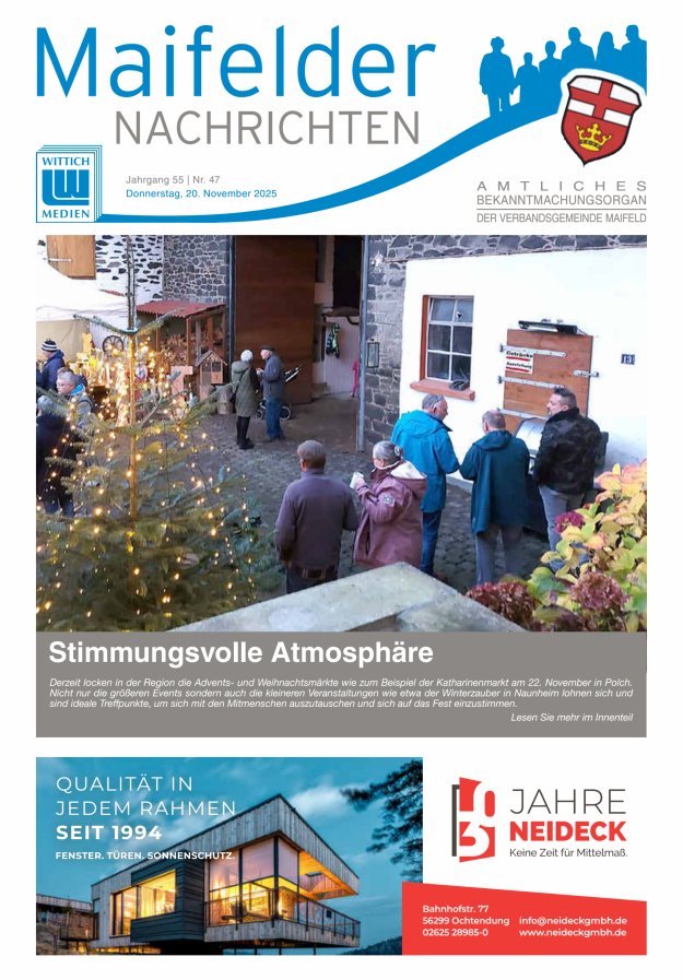 Maifelder Nachrichten - Wochenzeitung der Verbandsgemeinde Maifeld Titelblatt 47/2025
