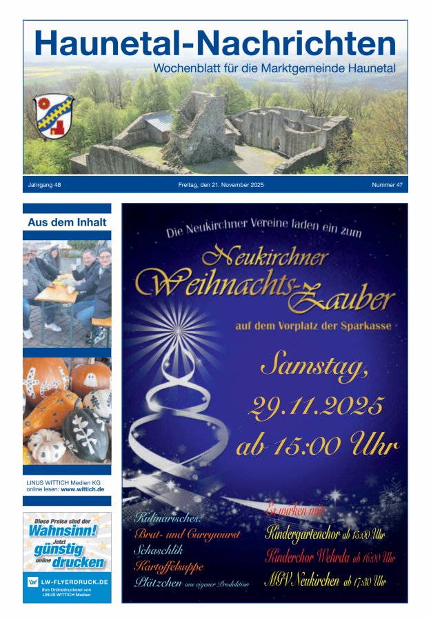 Haunetal-Nachrichten Titelblatt 47/2025