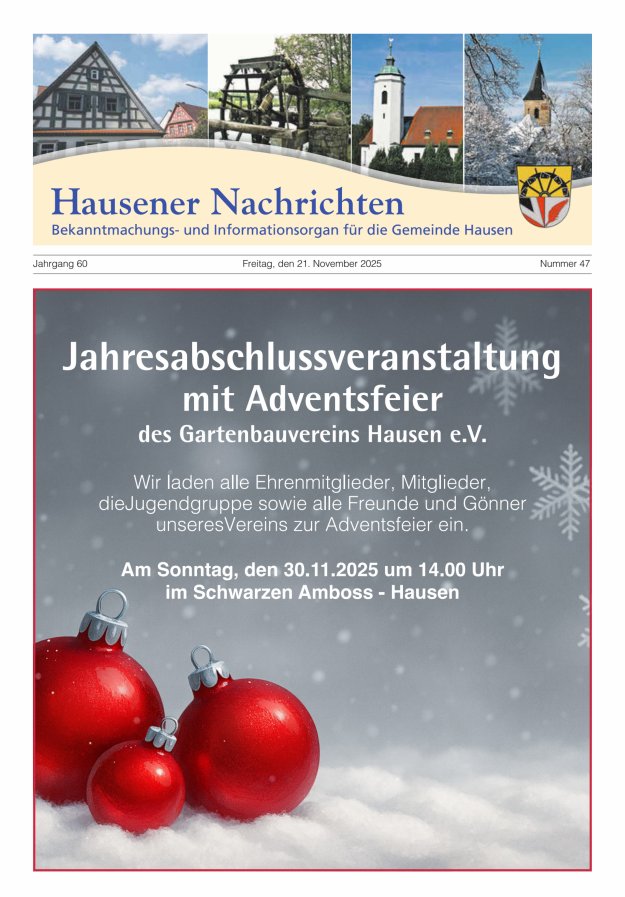 Hausener Nachrichten Titelblatt 47/2025