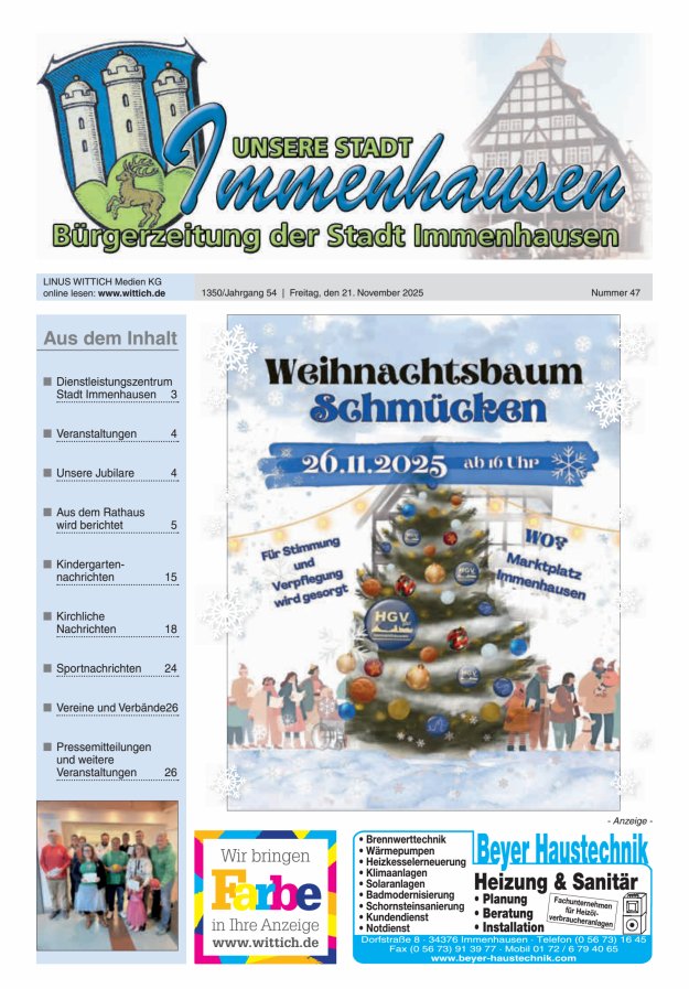 Unsere Stadt Immenhausen Titelblatt 47/2025