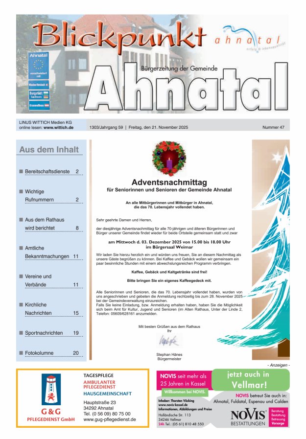 Blickpunkt Ahnatal Titelblatt 47/2025