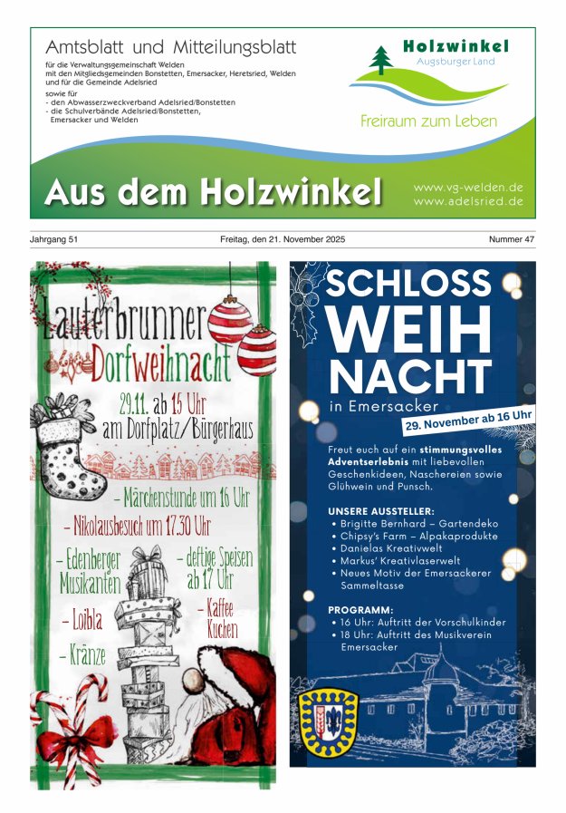 Aus dem Holzwinkel Amtsblatt u Mitteilungsblatt f VG Welden u GemAdelsried Titelblatt 47/2025