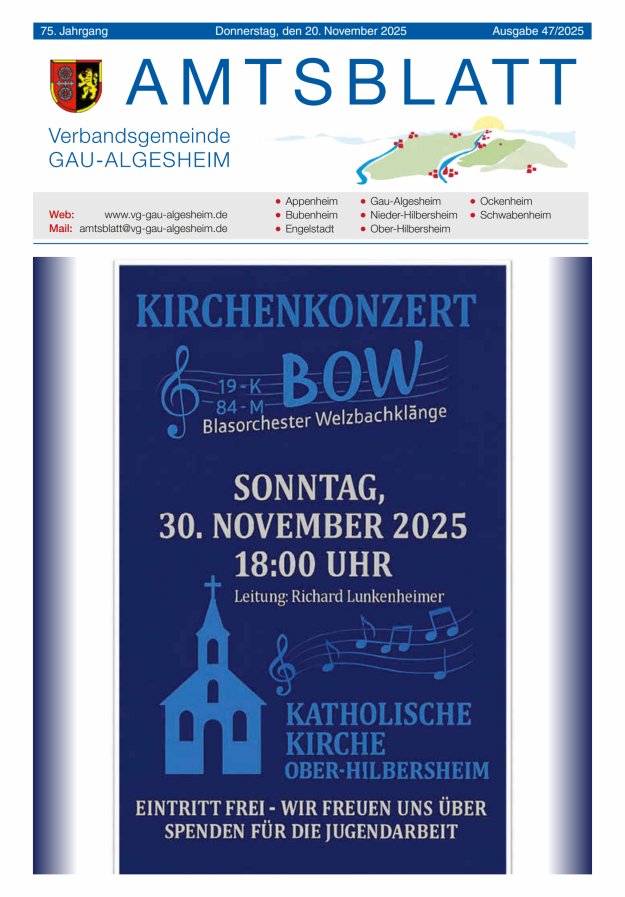 Amtsblatt der VG Gau-Algesheim Titelblatt 47/2025