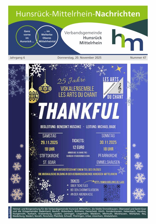 Hunsrück-Mittelrhein Nachrichten Ausgabe St Goar Oberwesel Titelblatt 47/2025