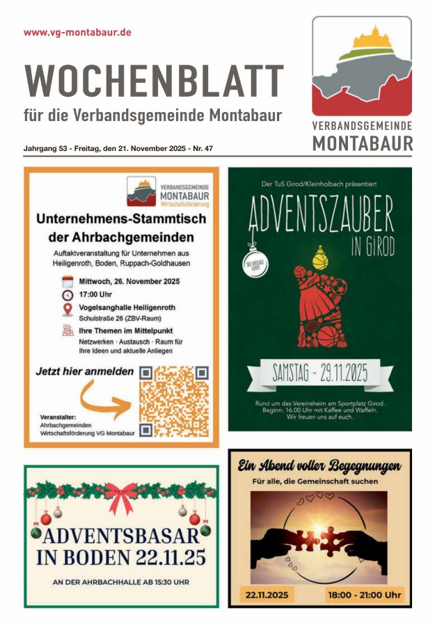 Wochenblatt der Verbandsgemeinde Montabaur Titelblatt 47/2025