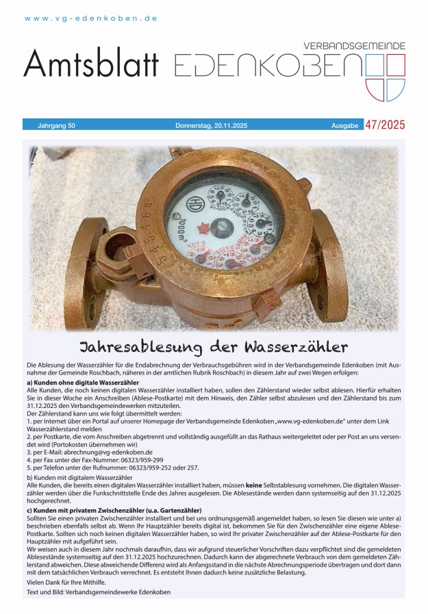 Amtsblatt VG Edenkoben Titelblatt 47/2025