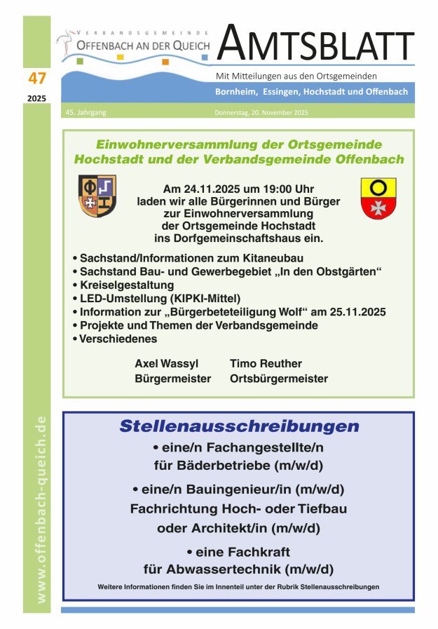 Amtsblatt VG Offenbach an der Queich Titelblatt 47/2025