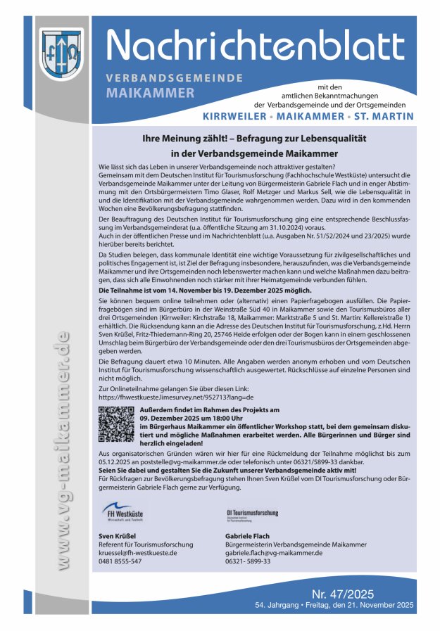 Nachrichtenblatt VG Maikammer Titelblatt 47/2025
