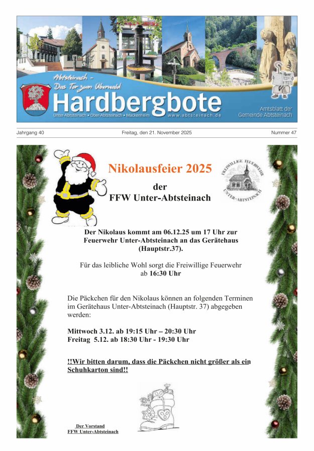 Hardbergbote - Mitteilungsblatt der Gemeinde Abtsteinach Titelblatt 47/2025