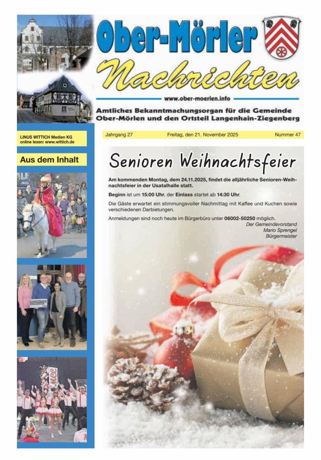 Ober-Mörler Nachrichten Titelblatt 47/2025