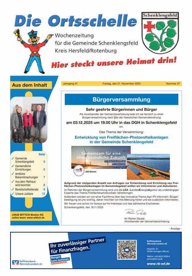 Die Ortsschelle Titelblatt 47/2025