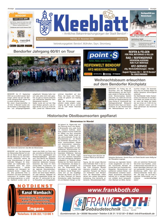 Kleeblatt - Amtliches Bekanntmachungsorgan der Stadt Bendorf Titelblatt 47/2025