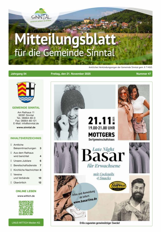 Mitteilungsblatt für die Gemeinde Sinntal Titelblatt 47/2025