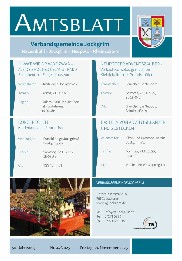 Amtsblatt VG Jockgrim Titelblatt 47/2025