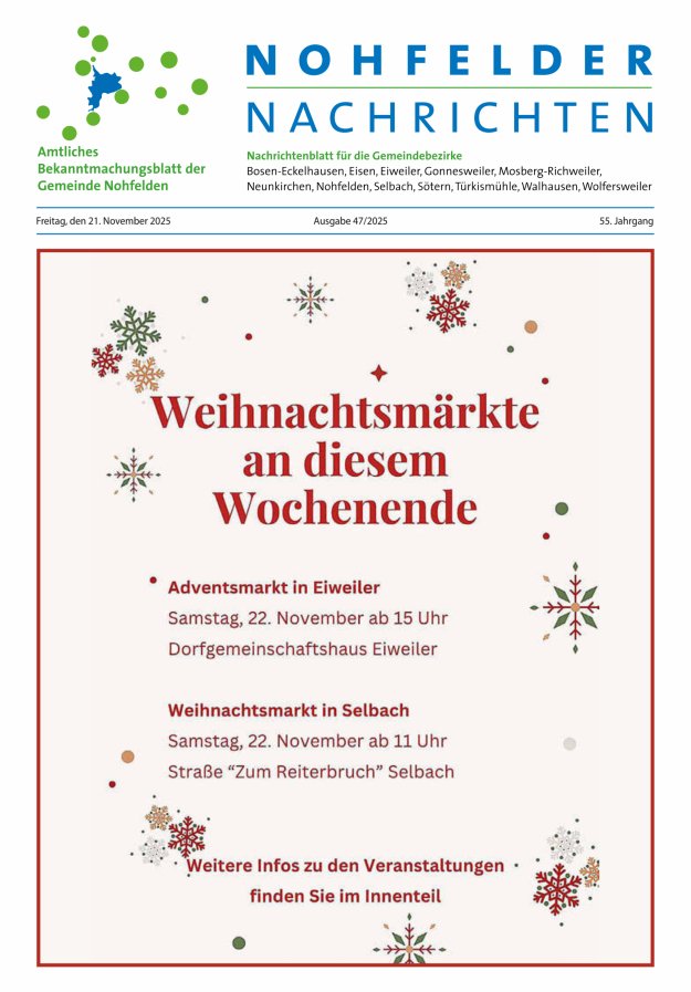 Nohfelder Nachrichten Titelblatt 47/2025