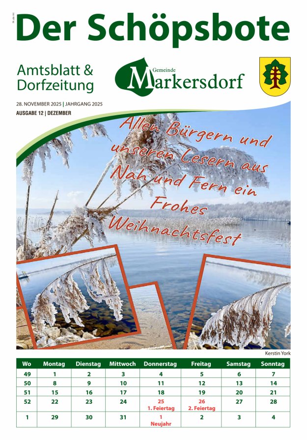 Amtsblatt und Dorfzeitung der Gemeinde Markersdorf Titelblatt 12/2025