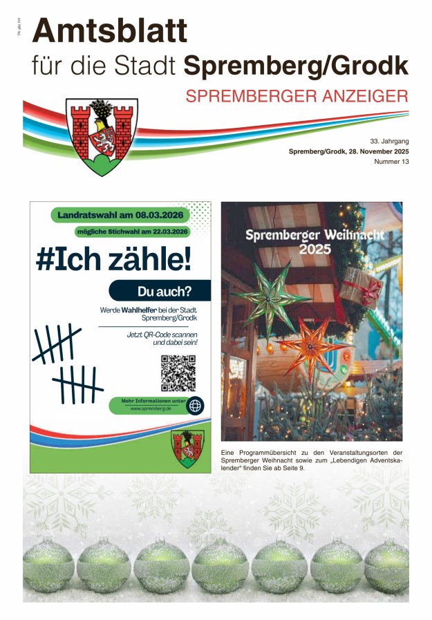 Amtsblatt für die Stadt Spremberg/Grodk – Spremberger Anzeiger Titelblatt 13/2025