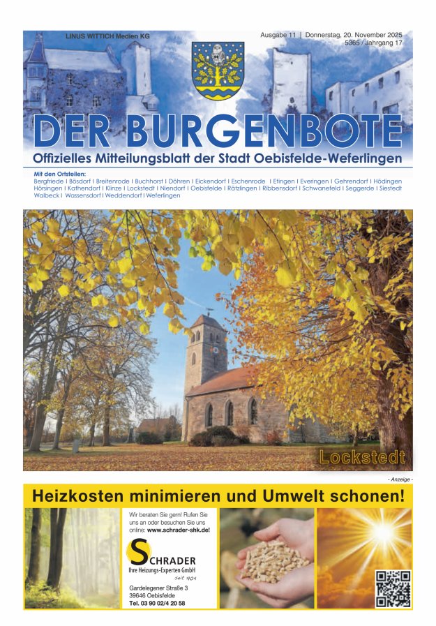 Mitteilungsblatt der Einheitsgemeinde Stadt Oebisfelde-Weferlingen Titelblatt 11/2025