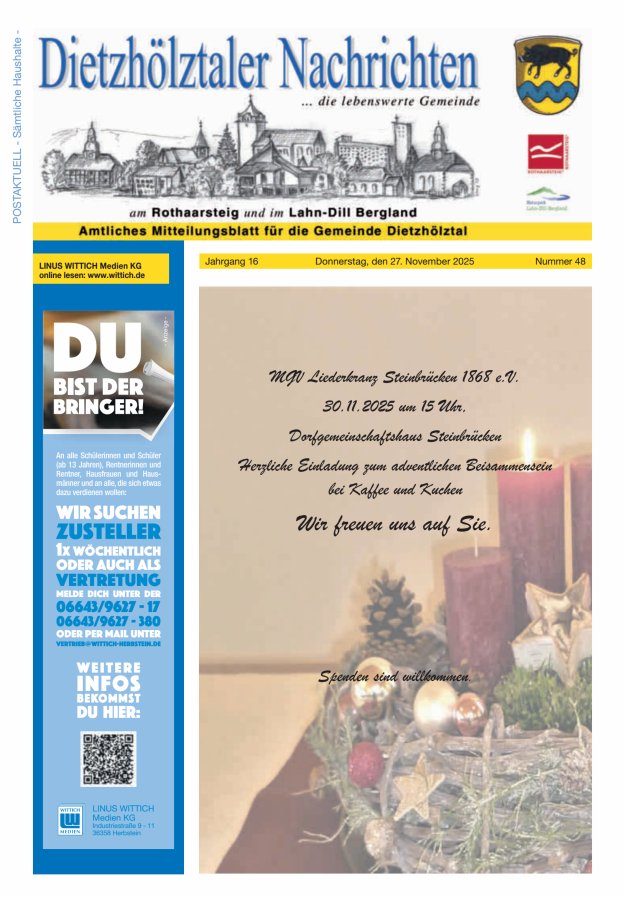 Dietzhölztaler Nachrichten Titelblatt 48/2025