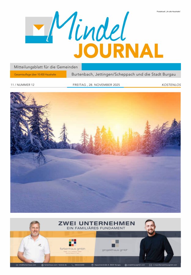 Mindeljournal Freies Blatt für Burgau Burtenbach Jettingen-Scheppach Titelblatt 12/2025