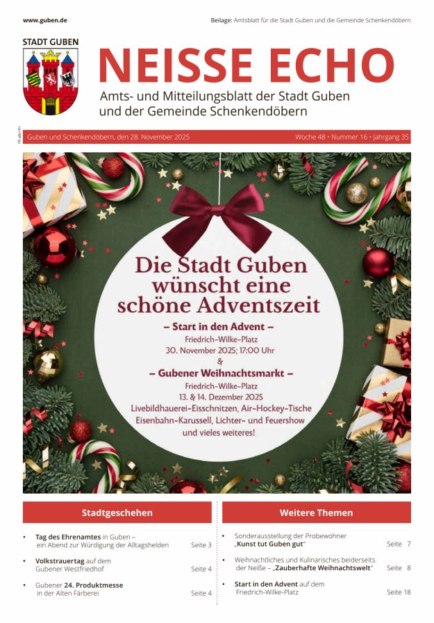 Neisse-Echo - Amtsblatt für die Stadt Guben und die Gemeinde Schenkendöbern Titelblatt 17/2025