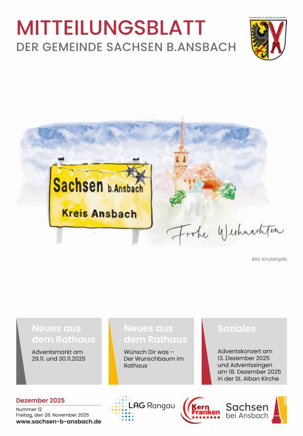 Amts- und Mitteilungsblatt der Gemeinde Sachsen b.Ansbach Titelblatt 12/2025