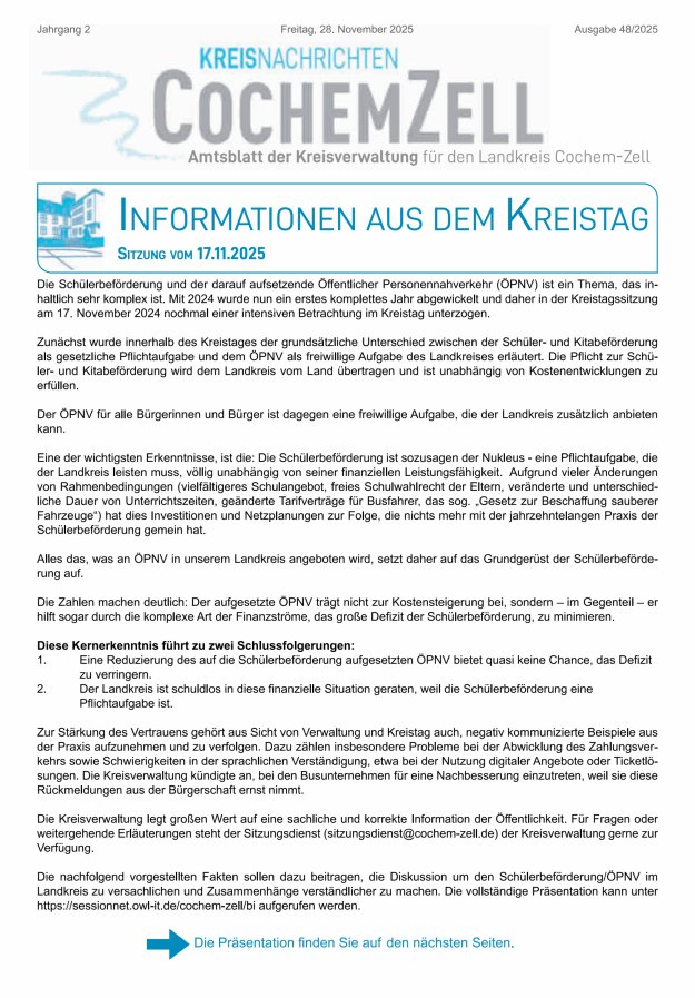 Kreisnachrichten Cochem-Zell Titelblatt 48/2025