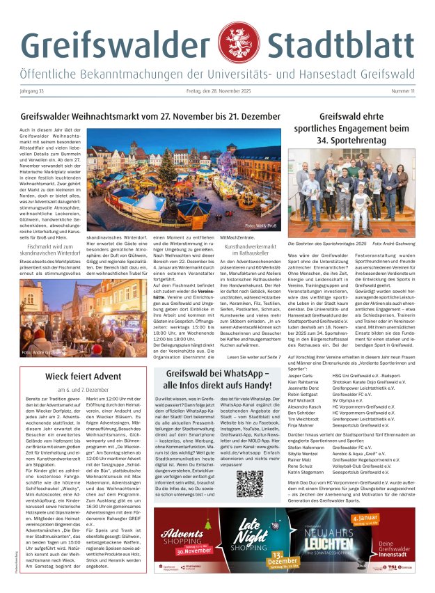 Greifswalder Stadtblatt Titelblatt 11/2025