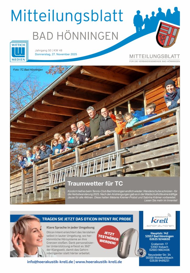 Mitteilungsblatt für den Bereich der Verbandsgemeinde Bad Hönningen Titelblatt 48/2025