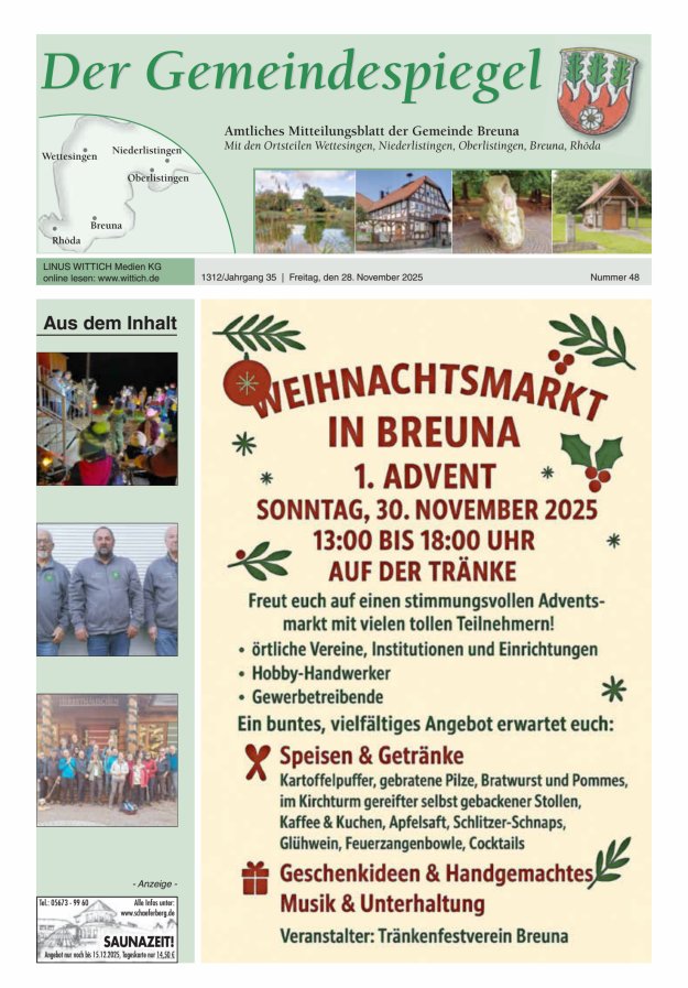 Der Gemeindespiegel (Breuna) Titelblatt 48/2025