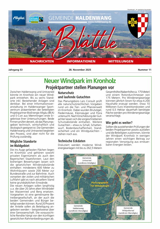 sBlättle der Gemeinde Haldenwang Titelblatt 11/2025