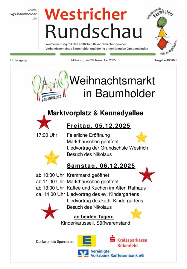 Westricher Rundschau VG Baumholder Titelblatt 48/2025