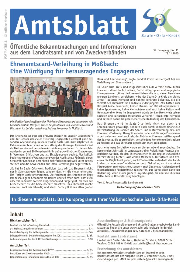 Amtsblatt des Saale-Orla-Kreises Titelblatt 11/2025